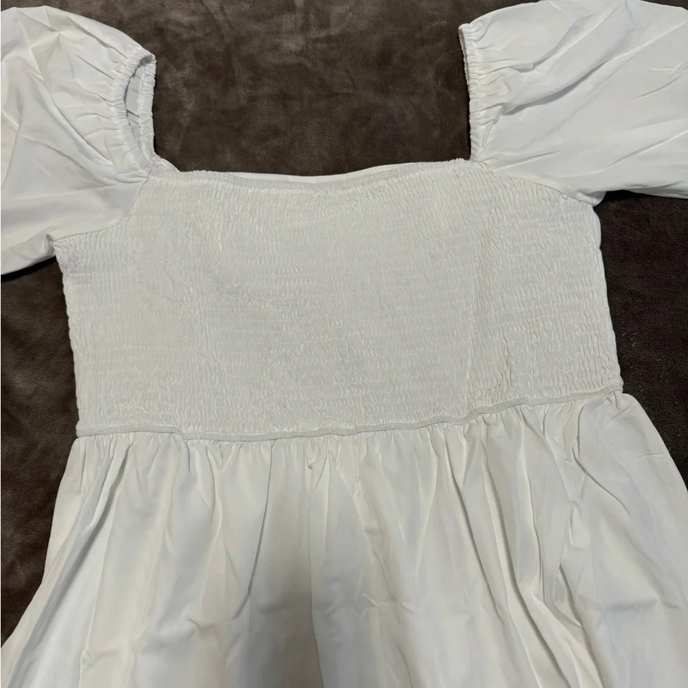 White Puff Sleeve Mini Dress - Picture 3 of 4